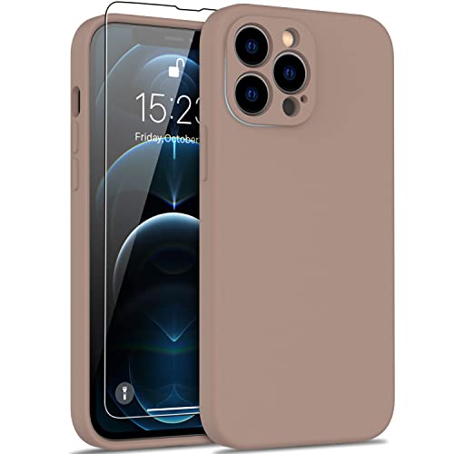 Deenakin For Iphone 12 Pro Case With Screen Protector,Enhanced Camera Cover,Passing 16Ft Drop Tested Soft Silicone Gel Rubber,Slim Fit Protective Phone Case For Iphone 12 Pro 6.1" Light Brown #TOP25