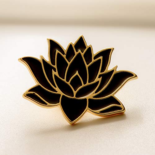 10K Gold Color Cute White Enamel Lotus Pin and Brooch(Black Gold)2