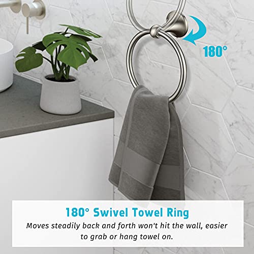 4 Piece Bathroom Accessory Set(Adjustable Towel Bar, Towel Ring, Toilet Paper Holder,Towel Hook), Wall Mounted Bathroom Hardware Accessories Set,Brushed Nickel #TOP3