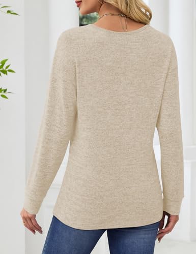 JUSTFASHIONNOW Women's Long Sleeve Tops V Neck Winter Shirts Boutique Tops for Women Trendy Blouses Dressy Casual T Shirts Fashion Winter Clothing (Apricot,Medium) — view 6