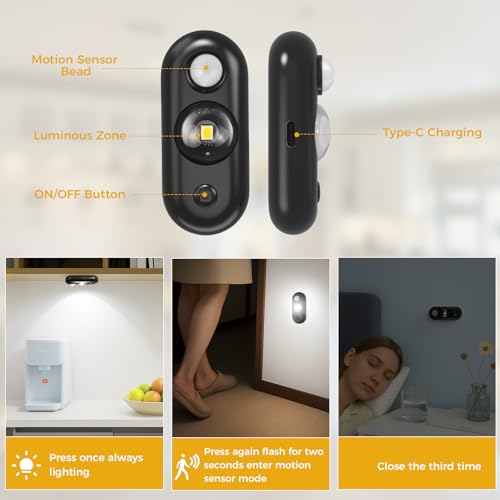 Image of LED Motion Sensor Puck Lights, Small Rechargeable Under Cabinet Light, Dimmable Daylight White Closet Lights, Wireless Under Cabinet Lighting for Drawer, Kitchen (8 Pack)