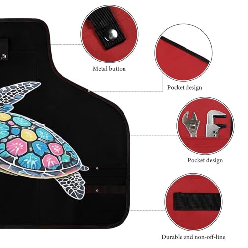 Delantal de trabajo con estampado de tortuga marina y 8 bolsillos miniatura 3