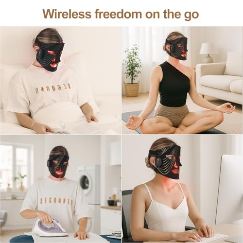 Red Light Therapy Mask for Face, Wireless Led Face Mask Light Therapy with 850nm Near-Infrared, 4 Modes Rechargeable Led Facial Skincare Device