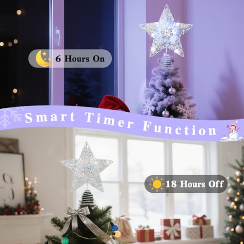 Lewondr Christmas Tree Topper, 3D Glitter Star Tree Topper with 30 LEDs & Remote Control, 8 Lighting Modes, Auto Timer, USB Powered, Christmas Tree Decoration for Home Party, Silver by Lewondr - Image 4
