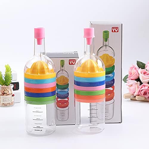 Essential 8 in1 Kitchen Tool Bottle.Multipurpose Kitchen Gadget 8 Cooking Utensils Set: Funnel,Measuring Cup,Lemon Squeezer, Potato Masher,Cheese Grater,Spice Grater,Egg Separator and Can Opener