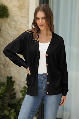 Arach&Cloz 2024 Women Lightweight Cardigans Sweaters Business Casual Outfits Button Down Summer Fall Fashion Trendy Clothes Winter Cashmere Clothing Top Black thumb #1