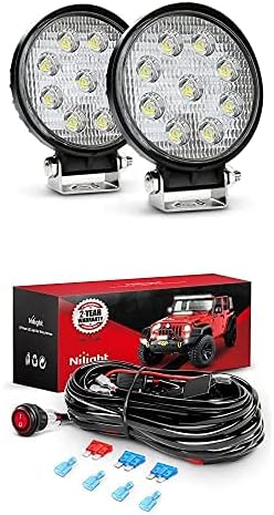 Nilight Led Pods 2PCS 27W Flood Light Bar LED Work Light Led Off Road Lights with 12V 16AWG Wiring Harness Kit-2 Lead, 2 Years Warranty