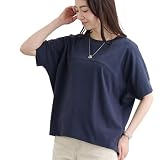 [FLUTE.MF] レディース 綿100％ Tシャツ 半袖 ゆったり ロング丈 ドロップショルダー 無地 カットソー 大きいサイズ 体型カバー M～5L 春 夏(ネイビー, L)