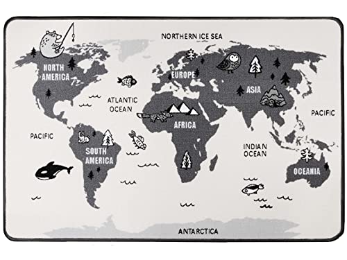 Alfombra Infatil Carretera Retro - Mapa del Mundo, 140x200 cm, Alfombra Infatil Carreteras, Alfombra Coches Circuito | Alfombra Juegos | Alfombra Dormitorio Infantil Cover