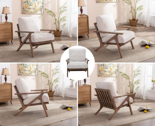 CIMOTA Modern Accent Chair Comfy Armchair Upholstered Mid Century Chair Arm Chair with Removable Padded Cushion and Wood Frame for Living Room/Bedroom, White Cream Linen - Image 4