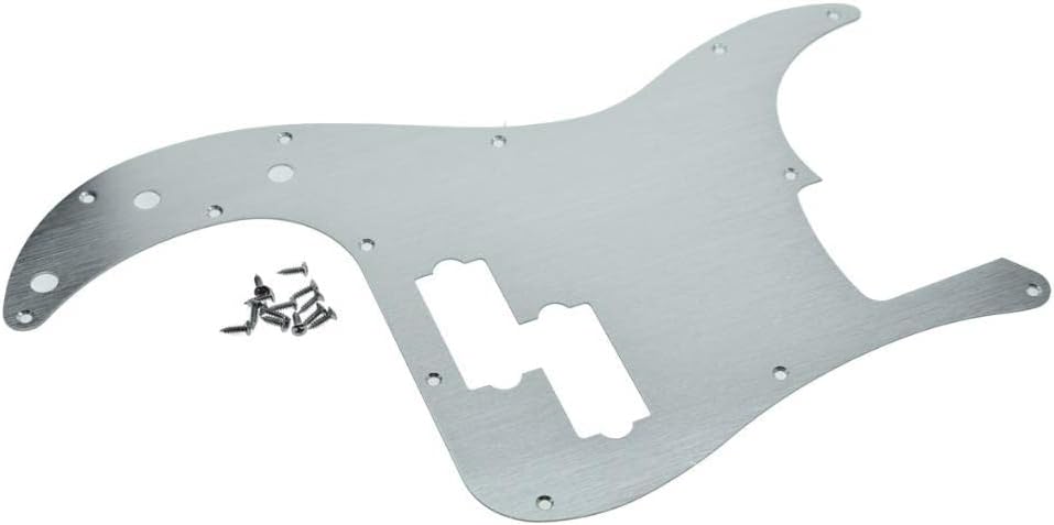 KAISH 13-Hole Metal Aluminium Anodized Left Handed P Bass Style Pickguard American Modern Style Standard Bass Pick Guard for Precision P Bass Sliver