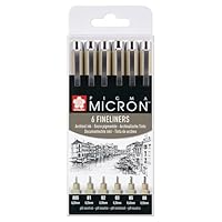 SAKURA Pigma Micron Fineliner Pens Set of 6, Waterproof, Permanent Black Ink, Assorted Sizes | Pens for Writing, Drawing & Journaling