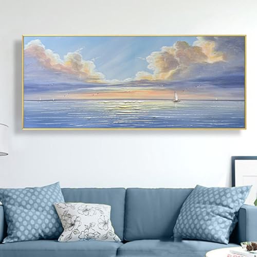 Art mural extra large océan : grand tableau contemporain peinture à l'huile sur toile