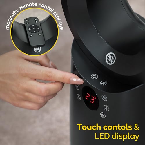 Russell Hobbs Bladeless Electric Heater & Cooling Fan 2000W with Remote Control in Black, 10 Fan Speeds & 4 Modes, Hot & Cool with Touch Control, and LED Display, 8-hour Timer, RHBHC2030B