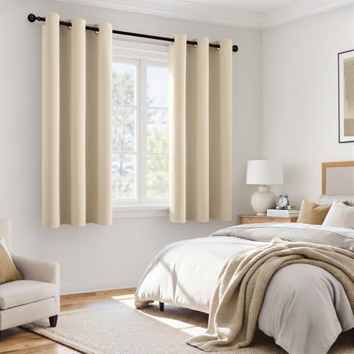 Image of MIULEE Cream Beige Blackout Curtains for Bedroom 40x54 Inch Long 2 Panels | 2 Thick Layers Thermal Insulated Short Window Curtains, Noise Reducing Grommet, Drapes for Kitchen Living Room,2 Panels