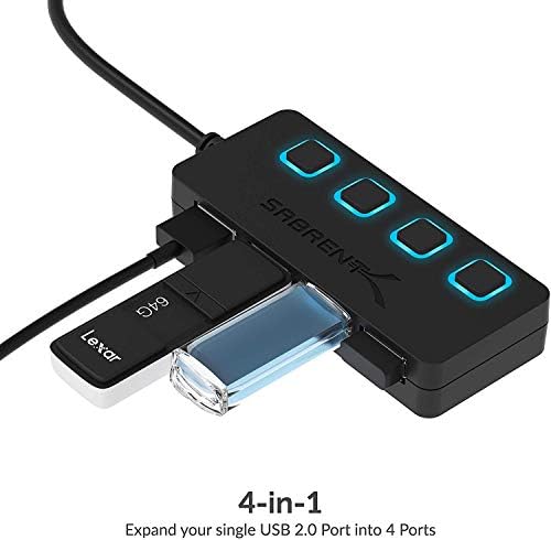 SABRENT 4-Port USB 2.0 Data Hub, LED Power Switches (HB-UMLS) - 2