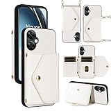 Dswteny Wallet Case for OnePlus Nord N30 5G/CE 3 Lite with Shoulder Strap Slim Flip Purse, Credit Card Holder Stand Cell Phone Cover for Oppo K11x/One Plus 1 1+ N 30/CE3 Women Men White
