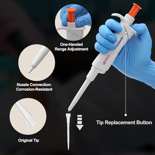 Image of 4E's USA Lab 0.5-10μL Pipette: Single-Channel Adjustable Micropipette with Color-Coded Top (Orange), 4 Digit Display, Universal Tip Cone, High Accuracy, ISO 8655 Calibrated & Lower Part Autoclavable