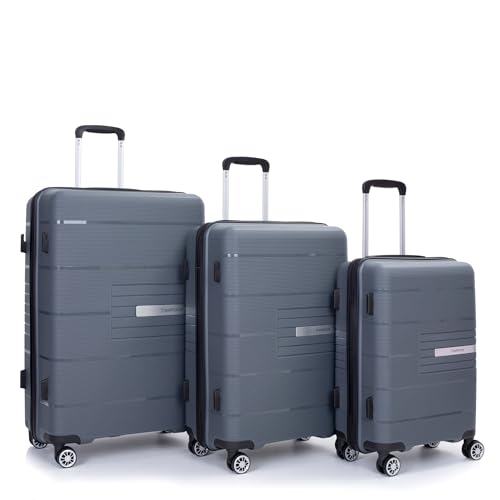 Hardshell Suitcase Double Spinner Wheels PP Luggage Sets Lightweight Durable Suitcase with TSA Lock,3-Piece Set (20/24/28), Gray2