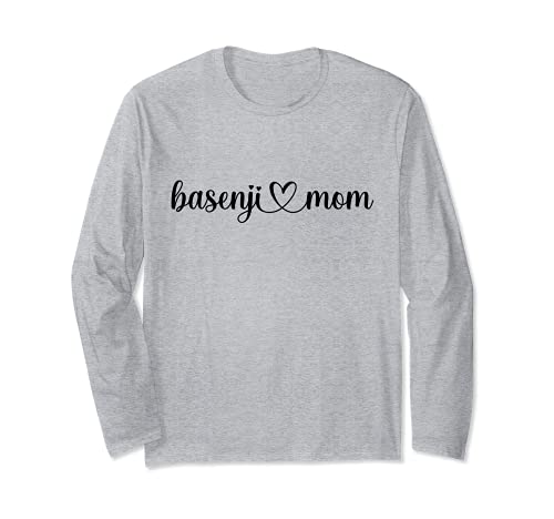 Dog Heart Love Basenji Mom Long Sleeve T-Shirt, Grey