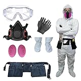 Zimchado Hazmat Paint Suit Plus Full Face Respirator Mask And Anti Fog Protection Goggles Full Body Suit Production 6 Sizes + Gloves and Ear (Medium)