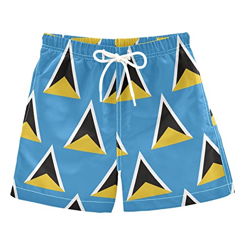 Vnurnrn Saint Lucia Flag Boys' Quick Dry Swim Board Shorts Toddler Swim Trunk White