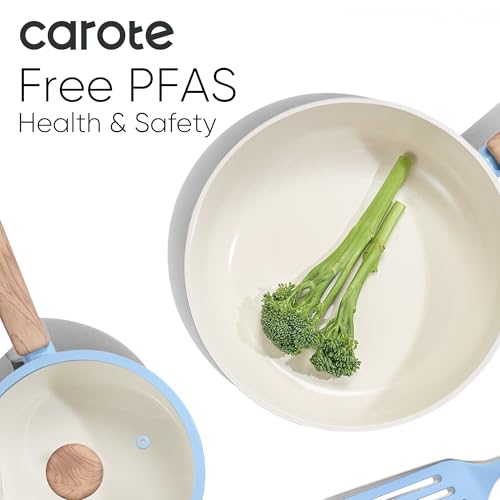 CAROTE 24pcs Ceramic Cookware Set, Pots and Pans Non Stick Kitchen Cookware Sets, Pots and Pans Set Cooking Set with Knife Set