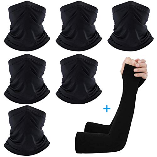 Oladwolf Multifunktionstuch Schlauchschal, Bandana Herren Halstuch, 6 Stück Motorrad Tuch Sommer Loop Schal Atmungsaktive Gesichtstuch, Elastisch Stirnband für Yoga Wandern Radfahren (mit Cool Ärmeln)