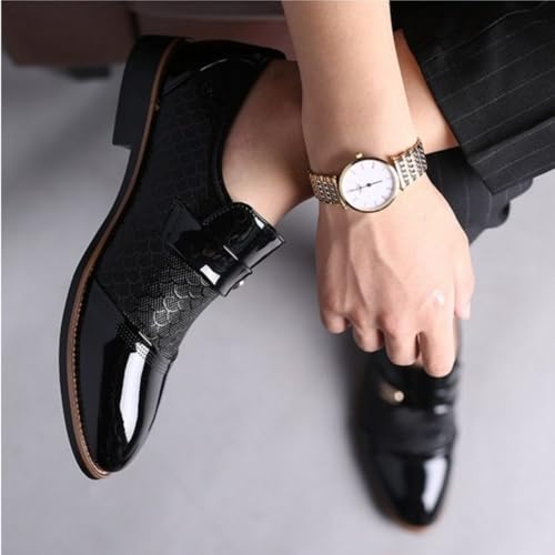 Image of Men's Classic Business Dress Shoes, Oxford Work Formal Shoes, Patent Leather Slip-On Loafers Wedding Dress Shoes