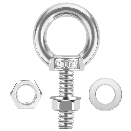 4 Pack M6 x 20mm Stainless Steel Eye Bolts with Nuts & Washers, Lifting Ring Threaded Eyebolt Kit for Swing Board Furniture and DIY (1/4" x 3/4 inch)
