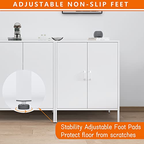 Washsemba 2 Door Metal Blue Storage Cabinet With Doors And Shelves,Steel Accent Locker Style Cabinet,Metal Accent Locker For Living Room,Kitchen,Home Office,Garage (White) #TOP4