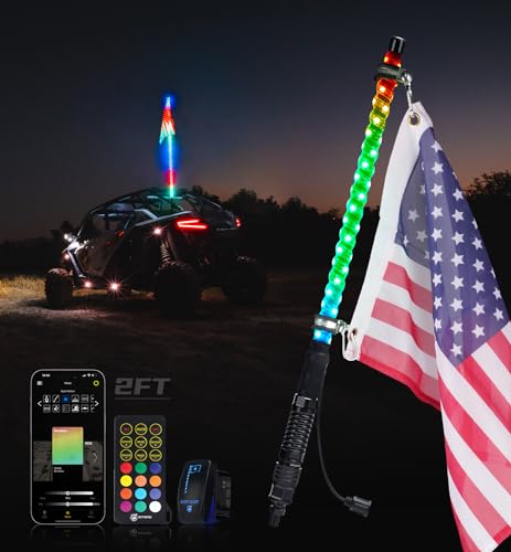 Xprite 1PC 2FT Spiral RGBW LED Whip Light with Spring Base, App & Remote Control Chasing Antenna Lighted Whips, Compatible with SXS ATV UTV Polaris RZR Can-am Buggy Trucks Jeep by Xprite - Used condition - US$82.93