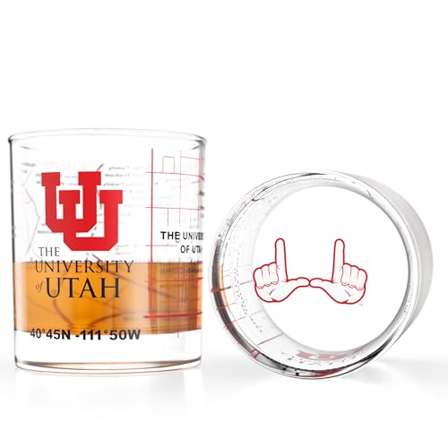 Image of Greenline Goods University of Utah Utes Whiskey Glasses Set of 2, 10 oz Rocks Glasses with Full-Color Logo & Campus Map - Officially Licensed Bourbon Glass Gift for Alumni & Fans