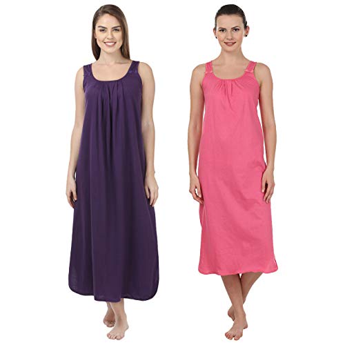 Image of BLAZON Women's Cotton Hosiery Solid Maxi Nighty Slip (Pack of 2) Available Sizes: S, M, L, XL, 2XL, 3XL, 4XL, 5XL