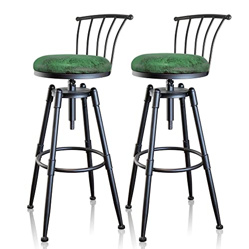 Msmv Bar Chair(Set Of 2) Vintage Industrial Bar Stool-Farmhouse Swivel Bar Stool-Swivel Kitchen Island Dining Chair-Kitchen Counter Height Adjustable Pipe Stool-Cast Steel Stool（Green） #TOP5