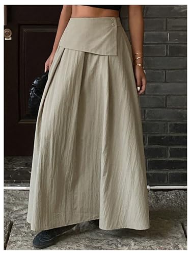 GORGLITTER Women's Pleated Flowy Long Skirts High Waist Button Front Maxi Skirt3