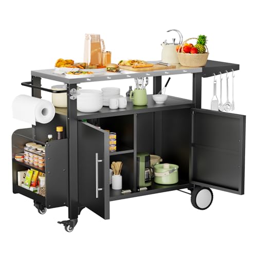 image for ROOMTEC Outdoor Grill Cart with Storage,Patio Kitchen Island with Whee
