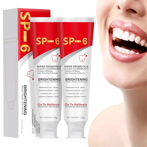 Pasta de Dientes Blanqueante,2pcs SP-6 Pasta Dental Probiótica,Blanquear Dientes,Pasta de Dientes Sin Fluor,Pasta de Dientes,Probiotic Whitening Toothpaste,Elimina Manchas Dentales,Refresca Aliento