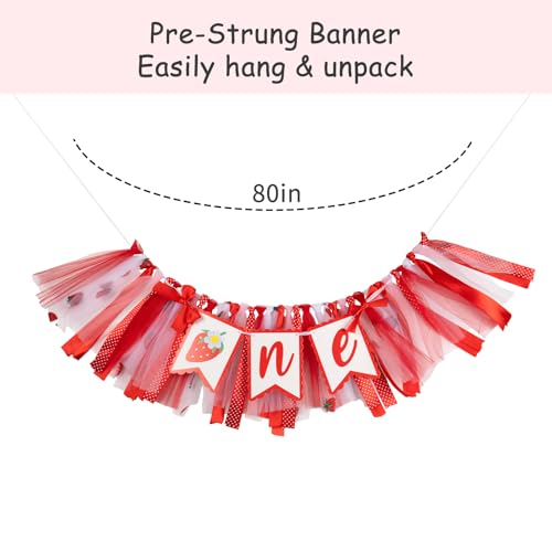 Image of Strawberry inchSweet One inch High Chair Banner - First Birthday Decorations for Girls, Berry-Themed High Chair Garland, 1st Birthday Photo Backdrop Prop for Baby Girl Party