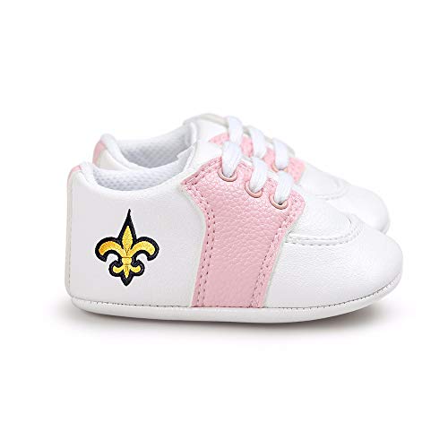 New Orleans Football Fleur de Lis Pre-Walker Baby Shoes - Pink Trim (0-6 Months)