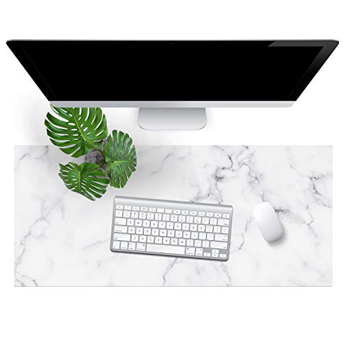 DON LETRA Alfombrilla de Mármol Blanco para Escritorio y Mesa - 90 x 40 x 0.2 cm - Material de Vinilo PVC Resistente, Impermeable y Lavable, ALV-ME-001