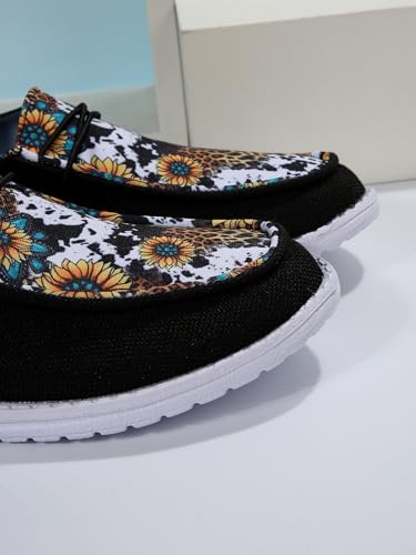 Unisex-Adult Sunflower Floral Canvas Loafers Comfortable Boat Shoes Easy Slip On Lightweight Deck Shoes Elastic Laces Outdoor Flat Walking Shoes Breathable Drving Shoes Sneakers for Women Men3