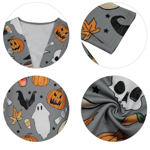 FASHGL Halloween Cardigan for Women Pumpkin Face Print Tunic Shirt Spooky Season Lightweight Long Sleeve Cardigans4