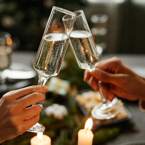PARACITY Champagne Flutes, Champagne Glasses Set of 2, Elegant 6oz Glass Champagne Flutes, Gift for Birthday, Wedding, Christmas, Clear Sparkling Champagne Glasses for Women, Men