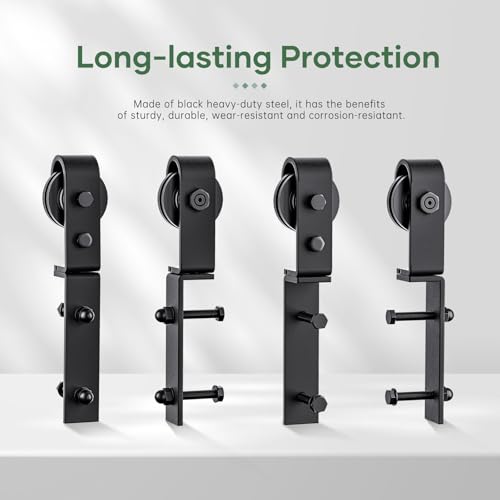 Roymelo 76\" Bifold Sliding Barn Door Hardware Track Kit,Side Mounted Black J Shape Roller,Smoothly and Quietly,Assembly Easy,Fit Four 18\" Bi-Folding Doors (Door Not Included)