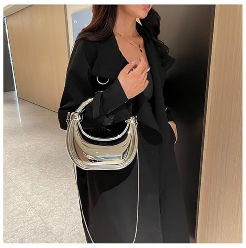 Image of Acrylic Evening Clutch Purse Top-handle Moon Hobo Bag, Elegant Marble Handbag for Wedding Cocktail Party