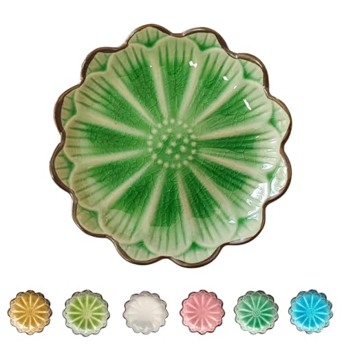 Image of Ceramic Spoon Rest for Stove Top, Flower Cute Spoon Rest for Kitchen Counter, Cooking Spoon Holder for Kitchen Counter, Utensil Rest Spatula Rest Ladle Holder Tong Rest, 1 PC (Cracks Deco, Emerald)