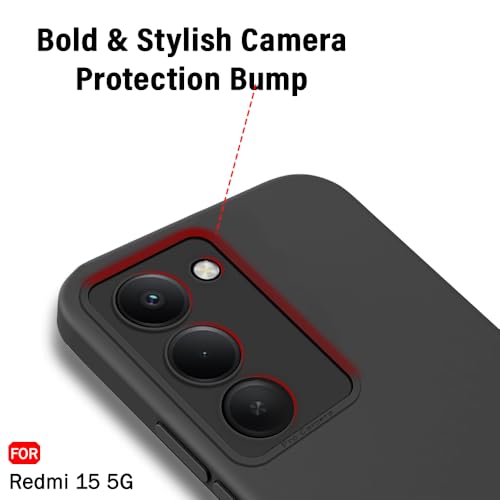 Image of TheGiftKart Liquid Silicon Back Cover Case for Mi Redmi 15 5G | Stylish Camera Protection Module | Micro-Fibre Lining Inside | Shockproof Back Cover Case for Redmi 15 5G (Silicone, Black)