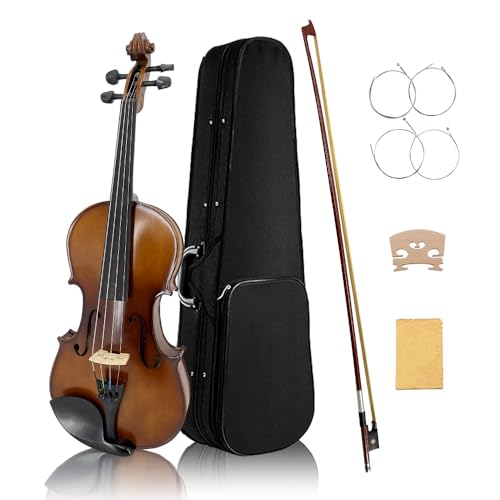 Yinfente Viola acústica de 4 cuerdas de 15 pulgadas, tamaño completo para estudiantes, principiantes, instrumento de viola completo hecho a mano profesional con funda, arco de Brasil, paño de limpieza