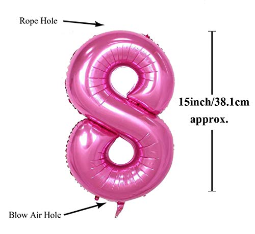 Image of AMFIN 15 Inch 8 Number Foil Balloons for 8th Birthday Baby Girl Party Decorations Balloon, Wedding Anniversary Decoration Items - Pink